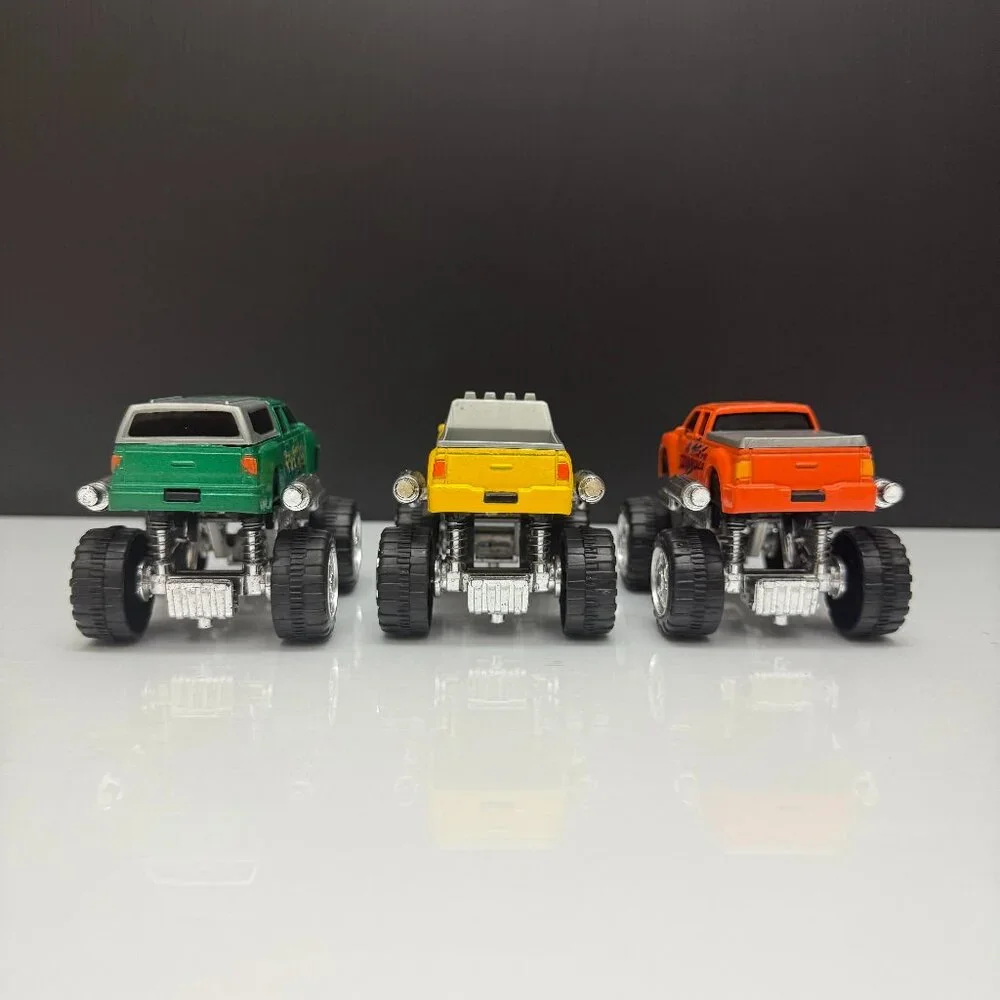 Lot of 3 Polyfect Toys Monster, Thunder and Racing Plastic Trucks